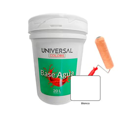 UNIVERSAL COLORS - Pintura Látex Acrílico Antihongos blanco mate 5gl + Rodillo Toro melón de 12