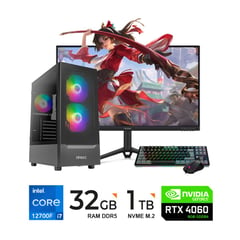 INTEL - Computadora PC Gamer I7 12ava DDR5 32GB Disco 1TB SSD RTX4060 8GB MONITOR 23.8