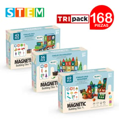 STM - Bloques magnéticos didáctico STEM 43p+56p+69p TRIPACK 168pzs