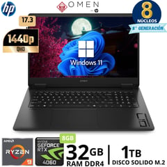 Laptop Omen Gaming 17-DB0009LA AMD RYZEN 9 - 8945HS, 17.3"QHD, Ram 32Gb, SSD 1Tb, Windows 11