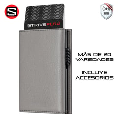 STRIVE - BILLETERA TARJETERO AUTOMÁTICO RFID CUERO TEXTURIZADO MATE GRIS