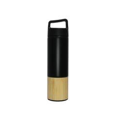 GENERICO - TUMBLER DE ACERO INOXIDABLE CON BASE BAMBU NEGRO 500 ML