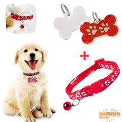 GENERICO - PLACA Y COLLAR PARA MASCOTAS CON CASCABEL - ROJO