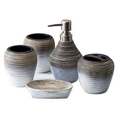 GENERICO - Juego De Baño Ceramica Retro Set Jabonera Cepillo Jabon 5 Piezas