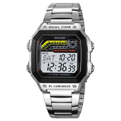 SKMEI - Reloj 2307 Hombre Digital Deportivo 2 Tiempos Cronómetro - Plata