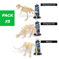 GENERICO - Pack 3 Esqueletos armables T-Rex, Mamut y Estegosaurios