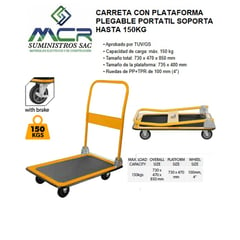 TOLSEN - CARRETA CON PLATAFORMA PLEGABLE PORTATIL CAPACIDAD HASTA 150KG