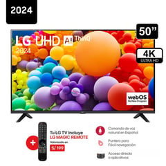 LG - Televisor 50 Pulg. LED Smart TV UHD 4K con ThinQ AI 50UT7300 + Control Magic 2024