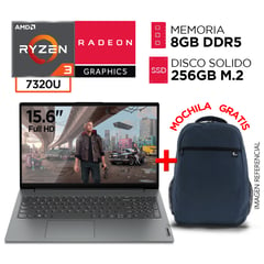 LENOVO - Laptop Amd Ryzen 3 7320U RAM 8GB DDR5 SSD 256GB Pantalla 15.6” FULL HD + MOCHILA