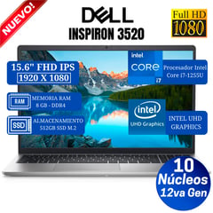 DELL - Laptop Inspiron 3520 15,6 FHD IPS Core i7-1255U hasta 4,7GHz 8GB DDR4 SO-DIMM