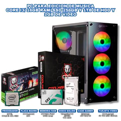 INTEL - PC PARA EDICION DE MUSICA 16GB RAM SSD 256GB 1TB HDD TARJE DE VIDEO 2GB