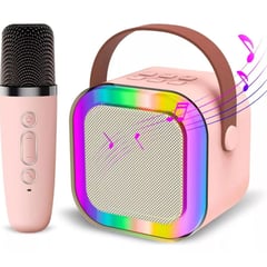 GENERICO - Potente mini parlante led con micrófono inalámbrico para karaoke Rosa