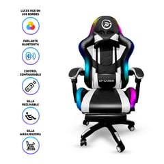 GENERICO - Silla Gamer DP con luces RGB Parlantes Bluetooth Masajeador Blanco