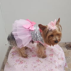 GENERICO - TERNURA BRILLANTE VESTIDO MASCOTAS ROSA-PLATEADO TALLA 1 (M)