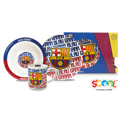 SCOOL - Juego de Vajilla de Cerámica Infantil Bolo + Plato + Taza Barcelona