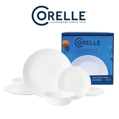 CORELLE - Juego de Vajilla Redonda Blanca de 12 Piezas para 4 Personas