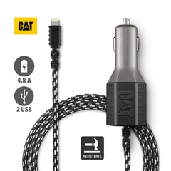 CAT - Cargador De Auto Resistente Con Cable USB-Lightning 4.8 a 2 Puerto