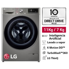 LG - Lavaseca Wd11pvc3s6 11/7kg Ai Dd Inteligencia Artificial Carga Frontal Plateada