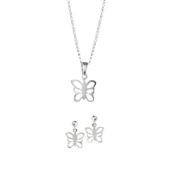 BALIQ - Set Collar y Aretes Mariposa Plata