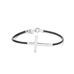 BALIQ - Pulsera Cruz Cuero Hombre Plata 925