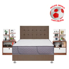 FORLI - Dormitorio Capella Hiromi 2 Plz + 2 Veladores Repisa Colors + 2 Almohadas + Protector