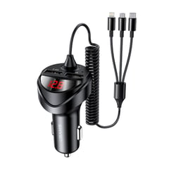 USAMS - Cargador Celular para Auto USB Dual 3.4A + Cable Resorte 3 en 1