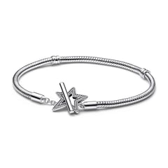 PANDORA - Brazalete-Pulsera cadena de serpiente Estrella asimétrica con barra T Mujer Moments