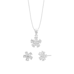 BALIQ - Set De Collar Y Aretes Flor Plata 9