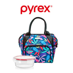 PYREX - Lonchera Térmica Flores con Taper de Vidrio 400 ml Scool