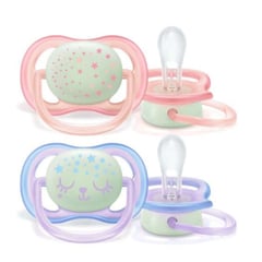 AVENT - Chupón Ultra Air Noche Niña 0-6M Pack X2