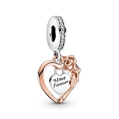 PANDORA - Charm Colgante Corazón Y Rosa