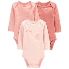 CARTER'S - Body Bebé Niña Manga Larga Pack X3 Algodón Carters