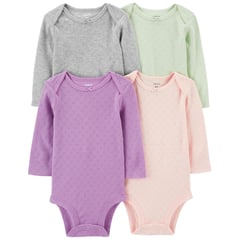 CARTER'S - Body Bebé Niña Pack X4 Manga Larga Algodón Carters