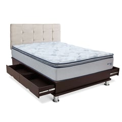 DRIMER - Dormitorio Con Cajones New Ozono Cuadros 1.5 Plz + 1 Almohada + Protector