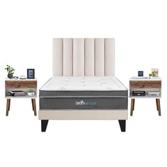 DROM - Dormitorio Europeo Moln 2 Plz + 2 Veladores Luxe + 2 Almohadas Viscoelásticas + Protector