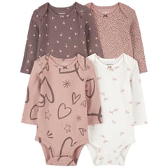 CARTER'S - Body Bebé Niña Pack X4 Manga Larga Algodón Carters