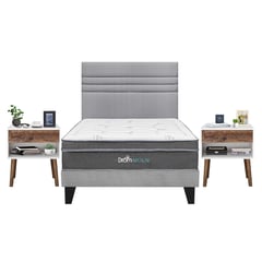 DROM - Dormitorio Europeo Moln Line 2 Plz + 2 Veladores Luxe + 2 Almohadas Viscoelásticas + Protector