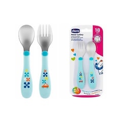 CHICCO - Set Cubiertos Metal Celeste