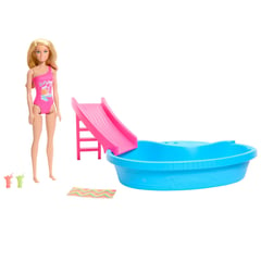 BARBIE - Muñeca Barbie con Piscina y tobogán 