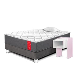 PARAISO - Cama Su Majestad 1 Plz Acero + Velador Kids Rosado + 1 Almohada + Protector