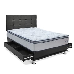 DRIMER - Dormitorio Con Cajones New Ozono Cuadros Queen + 2 Almohadas + Protector