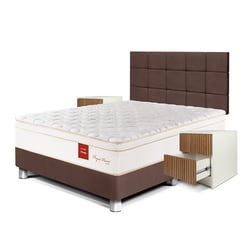 PARAISO - Dormitorio Royal Prince Firme Blocks Queen + 2 Veladores + 2 Almohadas Viscoelásticas + Protector