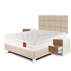 PARAISO - Dormitorio Royal Prince Firme Blocks Queen + 2 Veladores + 2 Almohadas Viscoelásticas + Protector