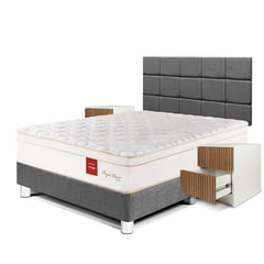 PARAISO - Dormitorio Royal Prince Firme Blocks Queen + 2 Veladores + 2 Almohadas Viscoelásticas + Protector