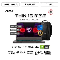 MSI - Gamer Intel Core i7 RTX4050 16GB 512GB SSD Thin 15 B12ve 12° Gen 15.6"