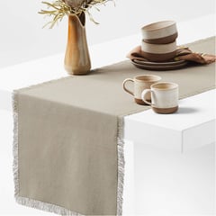 CRATE & BARREL - Camino De Mesa Craft Con Flecos De Algodón Orgánico Verde Desierto 305cm