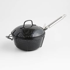 CRATE & BARREL - Canasta con Tapa para Parrilla con Mango de Acero Inoxidable