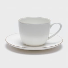 FLORENCIA - Taza Té Con Platiilo Porcelana De Hueso Dorado