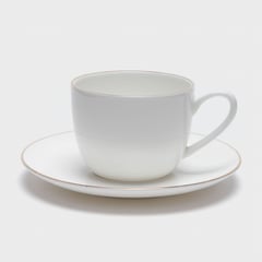 FLORENCIA - Taza Té Con Platiilo Porcelana De Hueso Dorado