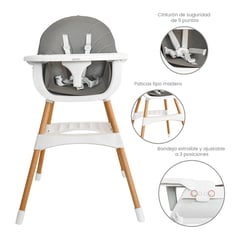 YAMP - Silla de Comer Bebé Dinny de Madera 2 en 1